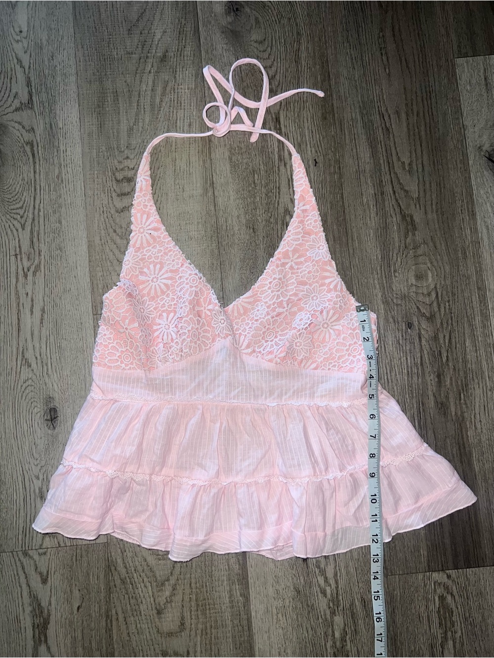 Pink Lace Halter Ruffle Summer Top - Picture 3 of 5